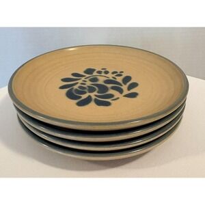 Pfaltzgraff Folk Art Dessert Plates Set of 4 Vintage Brown Stoneware 7"